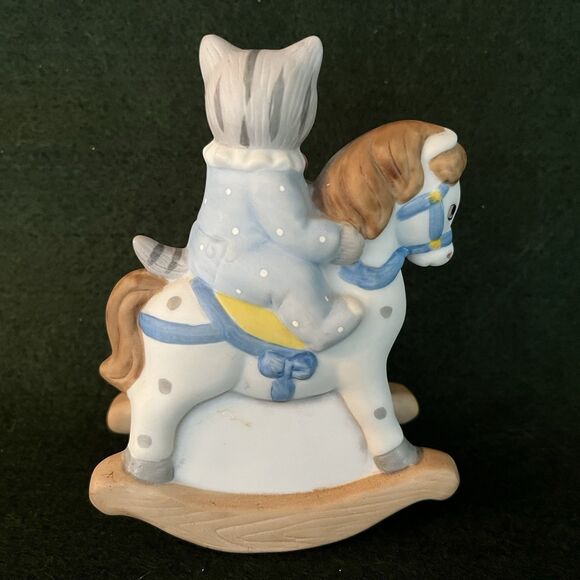 1988 Schmid Kitty Cucumber Rocking Horse Vintage Porcelain Figurine Blue Outift - Picture 4 of 7